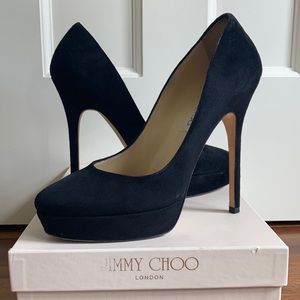 Jimmy Choo Black Suede Platforms: Size 37